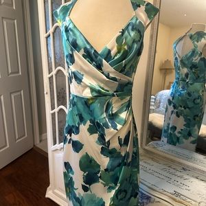 London Style Maggie watercolor cocktail dress 8 blue turquoise cutout back